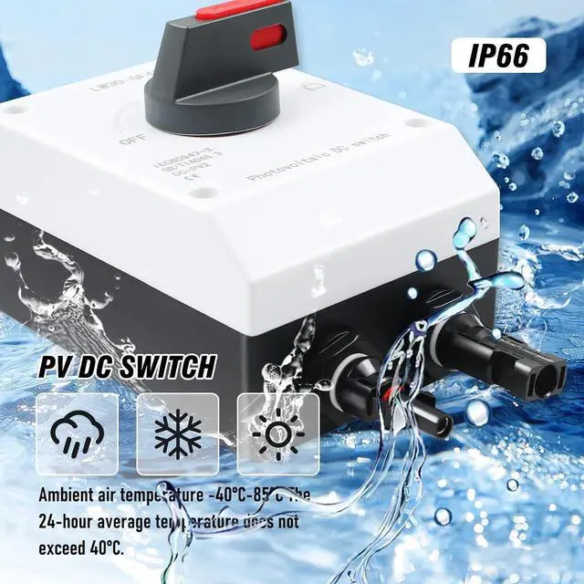 Alt view image 3 of 7 - 32A DC 1200V PV Solar Disconnect Switch, IP66 Waterproof & Lightning Protection & Anti-UV Solar Circuit Isolator Box for Solar Panels (International Standard: IEC60947-3)