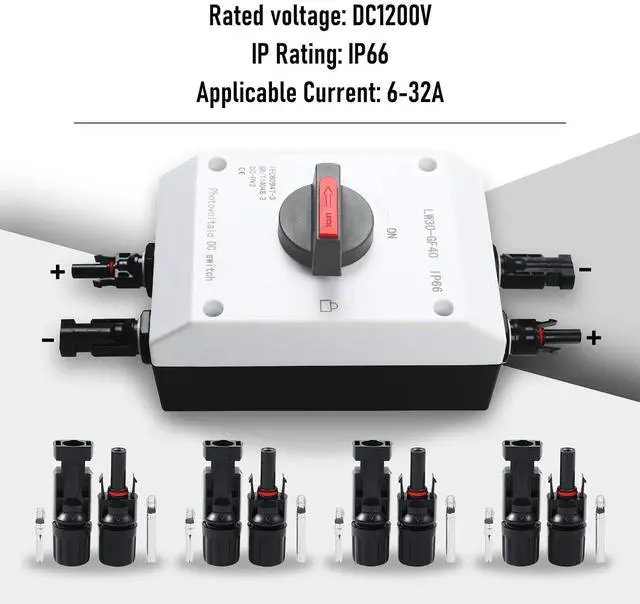 Alt view image 4 of 7 - 32A DC 1200V PV Solar Disconnect Switch, IP66 Waterproof & Lightning Protection & Anti-UV Solar Circuit Isolator Box for Solar Panels (International Standard: IEC60947-3)