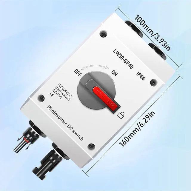 Alt view image 6 of 7 - 32A DC 1200V PV Solar Disconnect Switch, IP66 Waterproof & Lightning Protection & Anti-UV Solar Circuit Isolator Box for Solar Panels (International Standard: IEC60947-3)