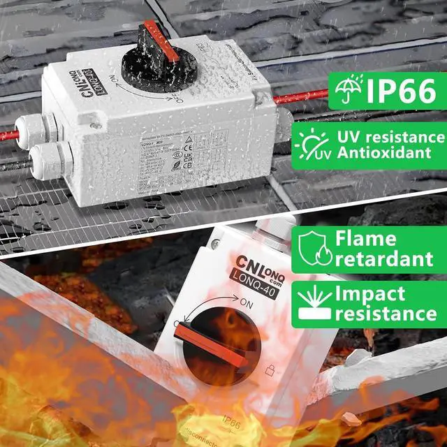 Alt view image 2 of 7 - CNLONQ Solar PV Disconnect Switch 32A DC1500V Rapid Shutoff Isolator Switch 4P 1 or 2 Strings with IP66 Waterproof Enclosure for Rooftop Solar Systems, RVs and Boats