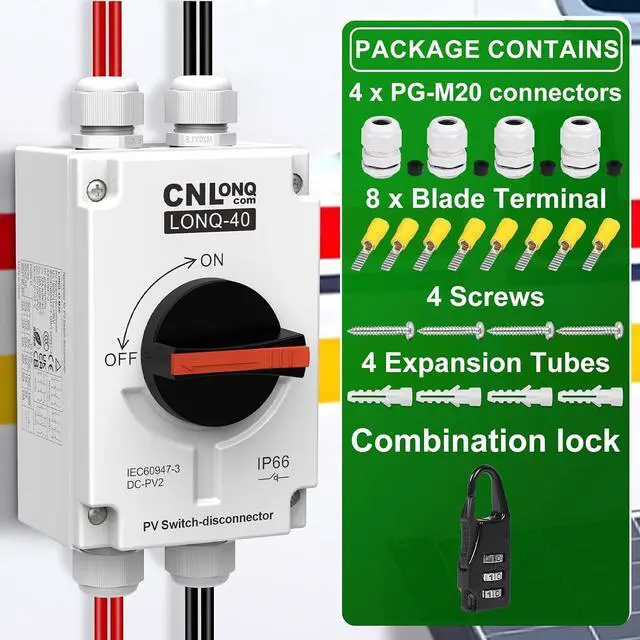 Alt view image 7 of 7 - CNLONQ Solar PV Disconnect Switch 32A DC1500V Rapid Shutoff Isolator Switch 4P 1 or 2 Strings with IP66 Waterproof Enclosure for Rooftop Solar Systems, RVs and Boats