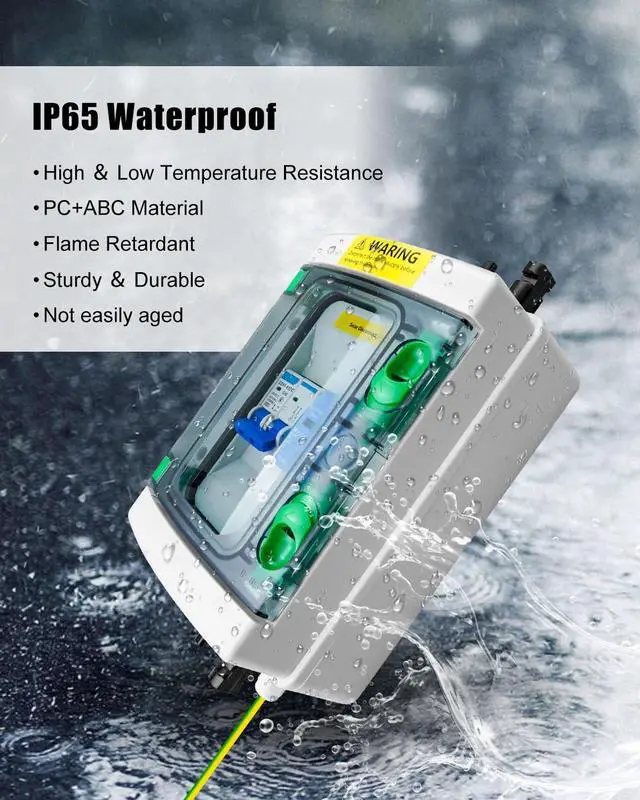 Alt view image 3 of 7 - 40A DC Solar Disconnect Switch IP65 500V PV Breaker Box with SPD | Flame Retardant Housing, Built-in SPD, Overload Protection, IP65 Waterproof, Plug and Play, Clear Monitor Window