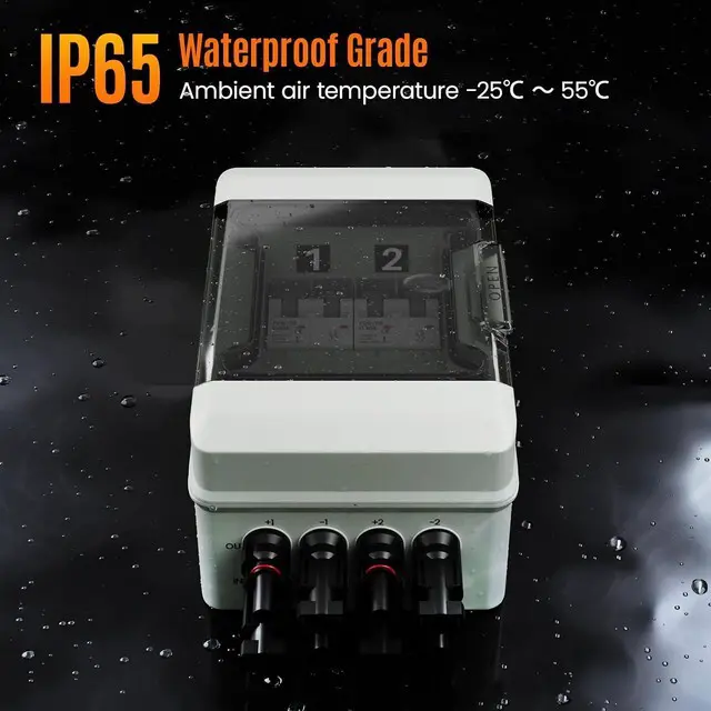 Alt view image 6 of 7 - Solar Panel Disconnect Switch with 1000V DC 60Amp Circuit Breakers Solar Combiner Box, IP65 Waterproof PV Breaker Box Without SPD for PV Off-Grid System (60A 2String)