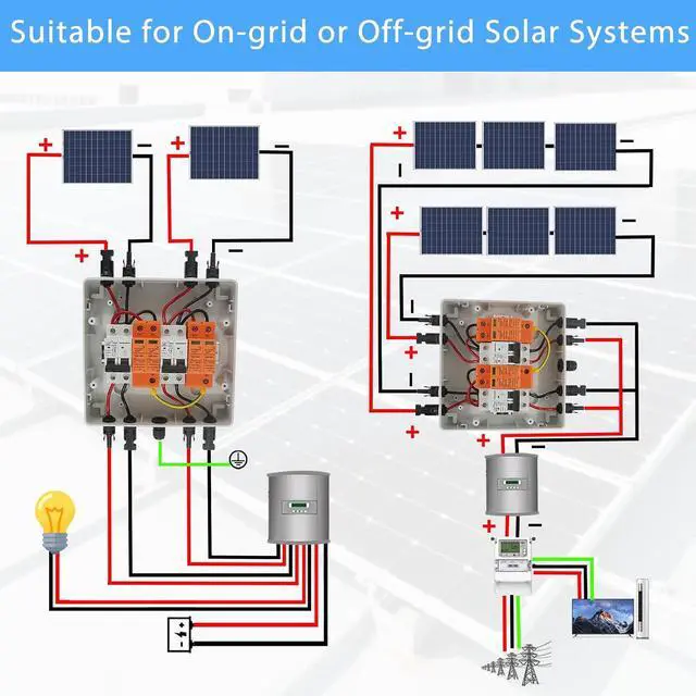 Alt view image 2 of 7 - Solar Disconnect Switch, PV Combiner Box 2 String 1000V 40A Solar Surge Protector, IP65 Waterproof, Plug & Play Outdoor Solar Panel System