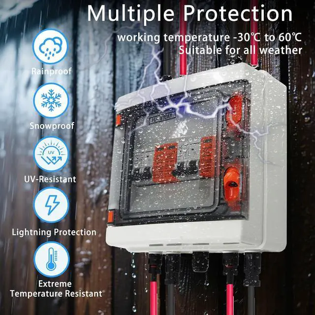 Alt view image 4 of 7 - Solar Disconnect Switch, PV Combiner Box 2 String 1000V 40A Solar Surge Protector, IP65 Waterproof, Plug & Play Outdoor Solar Panel System