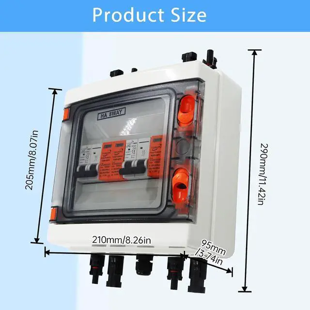 Alt view image 7 of 7 - Solar Disconnect Switch, PV Combiner Box 2 String 1000V 40A Solar Surge Protector, IP65 Waterproof, Plug & Play Outdoor Solar Panel System