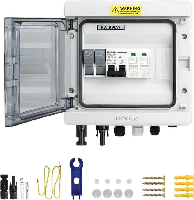 Main image of 1 in 1 Out Solar Combiner Box,PV Combiner Box with 20A PV Fuse,DC 20A Circuit Breaker and Surge Protector,IP65 Solar Disconnect Switch Box for Indoor Outdoor Solar Panel System (1 in 1 Out 20A 500V)