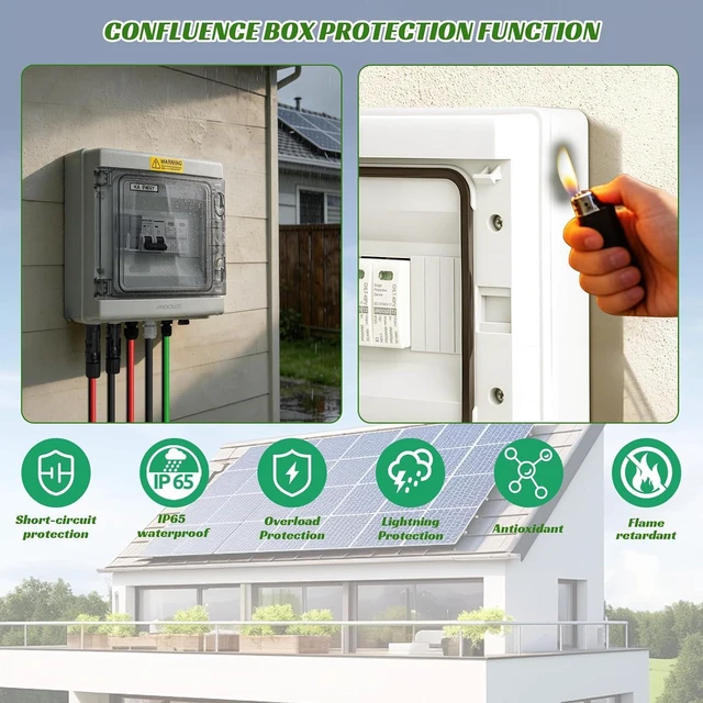 Alt view image 3 of 6 - 1 in 1 Out Solar Combiner Box,PV Combiner Box with 20A PV Fuse,DC 20A Circuit Breaker and Surge Protector,IP65 Solar Disconnect Switch Box for Indoor Outdoor Solar Panel System (1 in 1 Out 20A 500V)