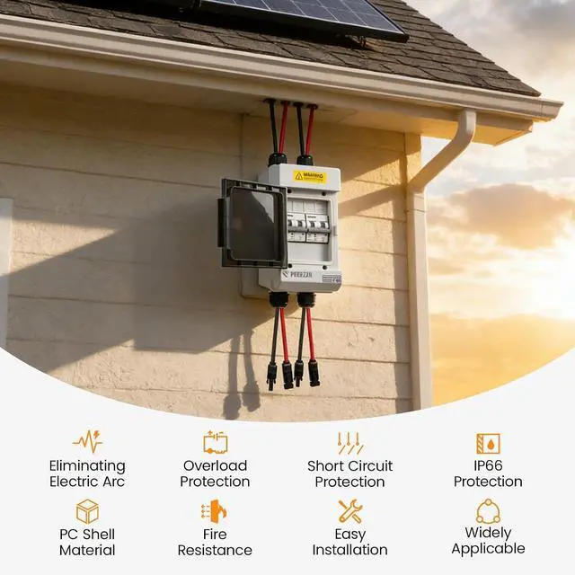 Alt view image 2 of 7 - Solar Panels Disconnect Switch 60A 1000VDC PV Shut Off Switch 2 String Circuit Breaker Box IP66 Waterproof UV-Proof