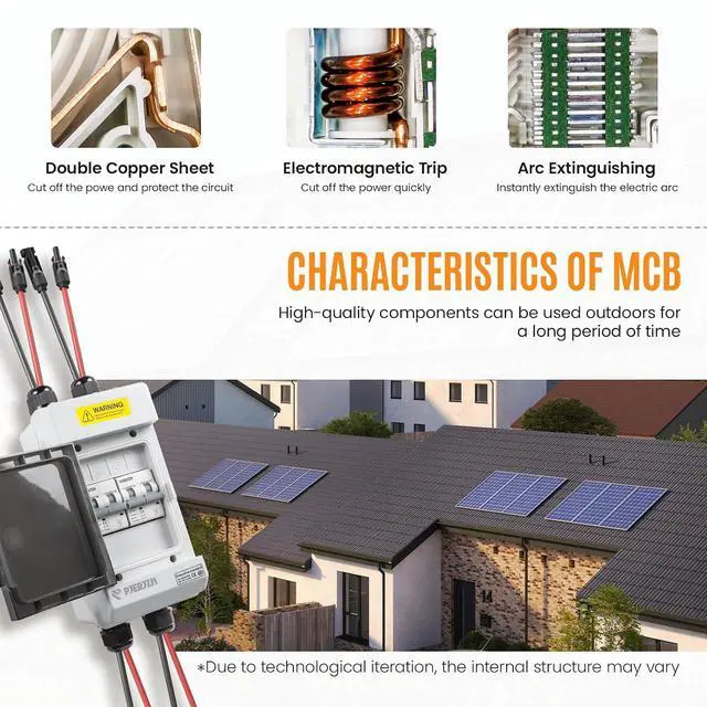 Alt view image 4 of 7 - Solar Panels Disconnect Switch 60A 1000VDC PV Shut Off Switch 2 String Circuit Breaker Box IP66 Waterproof UV-Proof