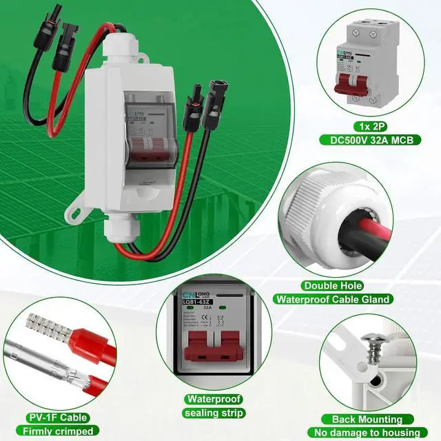 Alt view image 3 of 7 - 2Pcs Solar Panel Disconnect Switch 32 Amp 500V DC Miniature Circuit Breaker with Plug-and-Play Connector and IP65 Waterproof Box for Outdoor PV or AC Stystem, RV and Solar