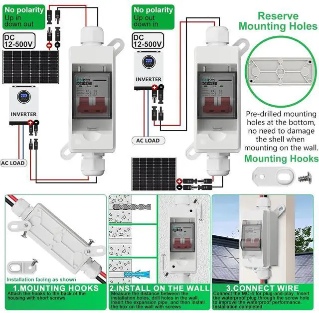 Alt view image 4 of 7 - 2Pcs Solar Panel Disconnect Switch 32 Amp 500V DC Miniature Circuit Breaker with Plug-and-Play Connector and IP65 Waterproof Box for Outdoor PV or AC Stystem, RV and Solar