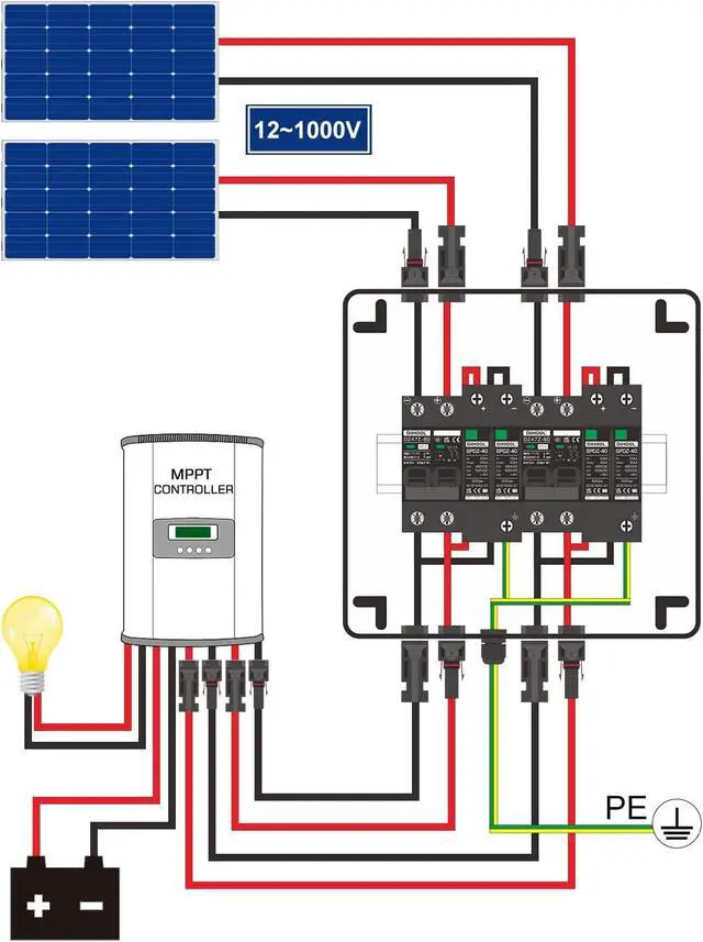 Alt view image 2 of 7 - Solar Disconnect Switch 40Amp DC Circuit Breaker with Surge Protector PV Combiner Box for Solar Panel 2 in 2 Out