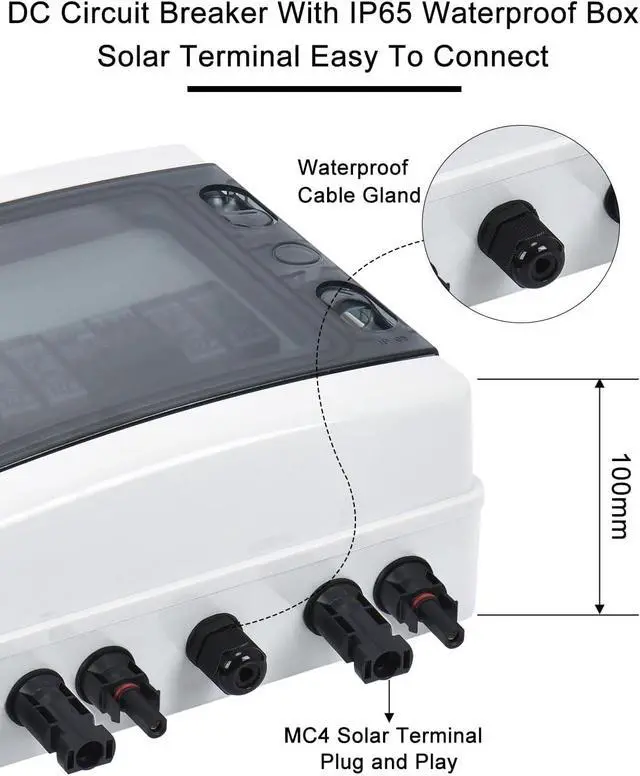 Alt view image 7 of 7 - Solar Disconnect Switch 40Amp DC Circuit Breaker with Surge Protector PV Combiner Box for Solar Panel 2 in 2 Out