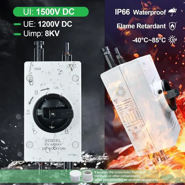 Alt view image 3 of 7 - PV2 Solar Disconnect Switch 4-Pole DC 1500V 32A Isolator Solar Switch with Enclosure for Rooftop Solar Systems, RVs and Boat Waterproof IP66 Black with MC4