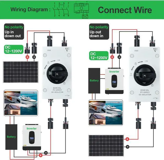 Alt view image 6 of 7 - PV2 Solar Disconnect Switch 4-Pole DC 1500V 32A Isolator Solar Switch with Enclosure for Rooftop Solar Systems, RVs and Boat Waterproof IP66 Black with MC4