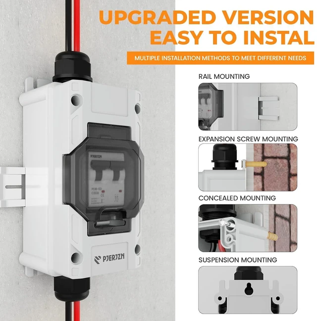 Alt view image 7 of 7 - 10-60A 1000V Solar Panel Disconnect Switch Outdoor PV Isolator with Upgraded Visual Cover, Waterproof Breaker Box for RV, Home, Off-Grid (1000VDC, 40 Amp)