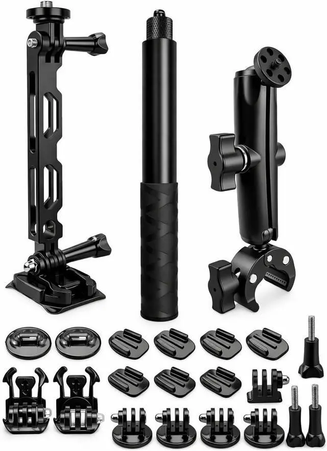 Main image of Bike Motorcycle Handlebar Camera Mount Bundle Fit for and Insta360 | Dual Ball Joint, 360 Degree Adjustment, Quick Clamp Design, Engineering Plastic, Stainless Hardware, Anti Slip Grip