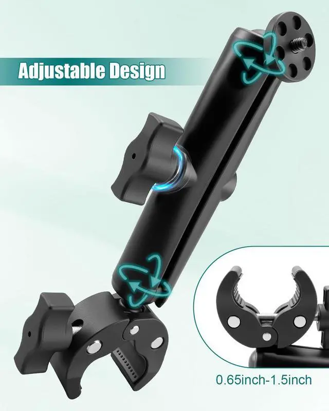 Alt view image 3 of 6 - Bike Motorcycle Handlebar Camera Mount Bundle Fit for and Insta360 | Dual Ball Joint, 360 Degree Adjustment, Quick Clamp Design, Engineering Plastic, Stainless Hardware, Anti Slip Grip