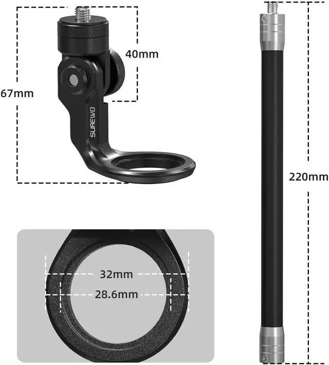 Alt view image 5 of 7 - Aluminum Motorcycle Bike Handlebar Mount for Insta360 X5,Bike Handlebar Selfie Stick Mount with Adjustable Aluminium Alloy Rod for Insta360 X5 X4 X3 X2 X, Action 5Pro/4/3,GoPro