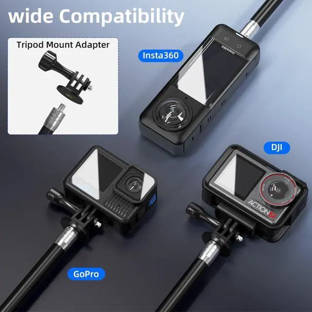 Alt view image 6 of 7 - Aluminum Motorcycle Bike Handlebar Mount for Insta360 X5,Bike Handlebar Selfie Stick Mount with Adjustable Aluminium Alloy Rod for Insta360 X5 X4 X3 X2 X, Action 5Pro/4/3,GoPro