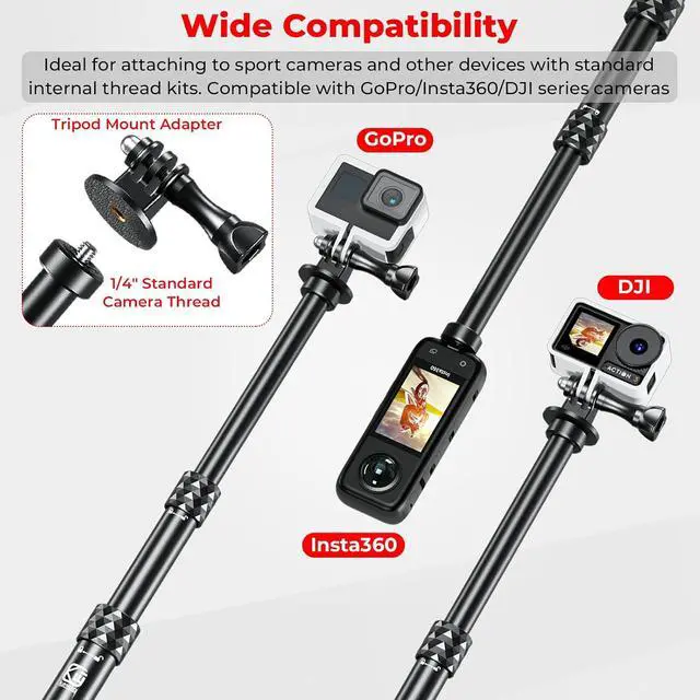Alt view image 3 of 7 - Aluminum Alloy Motorcycle Camera Mount Kit for GoPro Insta360 | Anti-Theft, 360° Rotation Heavy-Duty Bike Handlebar Clamp Mount with Extendable Selfie Stick for Motorcycle Bike ATV UTV Jeep