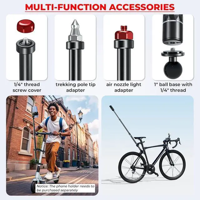 Alt view image 5 of 7 - Aluminum Alloy Motorcycle Camera Mount Kit for GoPro Insta360 | Anti-Theft, 360° Rotation Heavy-Duty Bike Handlebar Clamp Mount with Extendable Selfie Stick for Motorcycle Bike ATV UTV Jeep