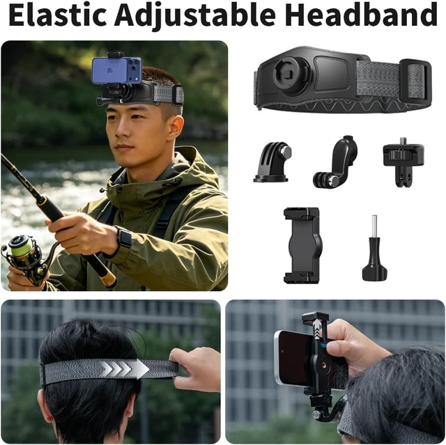 Alt view image 2 of 7 - 4 in 1 Phone Accessories Kit, Quick Release Head Strap Mount + Chest Mount Harness + Backpack Clip Holder + Palm Strap Kit for POV/VLOG,Cell Phone Clip Compatible with iPhone, and More Phones