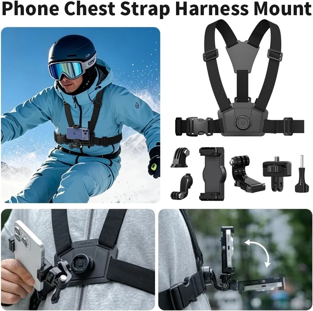 Alt view image 3 of 7 - 4 in 1 Phone Accessories Kit, Quick Release Head Strap Mount + Chest Mount Harness + Backpack Clip Holder + Palm Strap Kit for POV/VLOG,Cell Phone Clip Compatible with iPhone, and More Phones