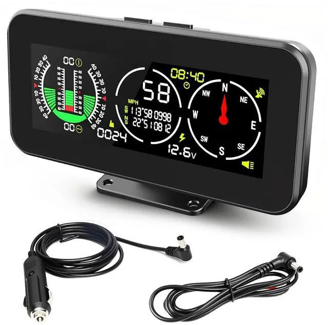 Main image of M60 GPS Speedometer for Car, Inclinometer Digital with Compass | Tilt/Pitch Angle Monitor, Altitude, Satellite Time, Coordinates, 40° Safety Alarm, KMH/MPH switch, Rotatable Mount