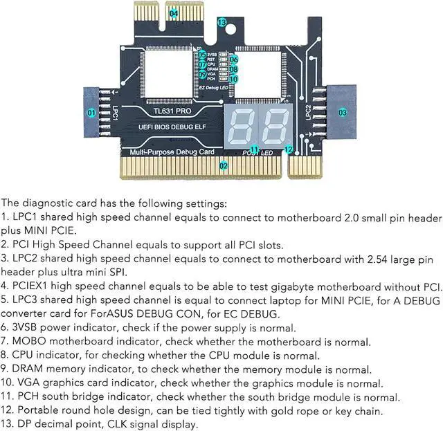Alt view image 6 of 7 - Motherboard Test Card Kit Post Test Analyzer for Laptop and PC Motherboard Diagnostic Adapter Card
