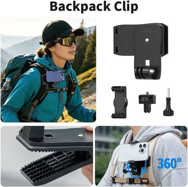 Alt view image 5 of 7 - 4 in 1 Phone Accessories Kit, Quick Release Head Strap Mount + Chest Mount Harness + Backpack Clip Holder + Palm Strap Kit for POV/VLOG,Cell Phone Clip Compatible with iPhone, and More Phones