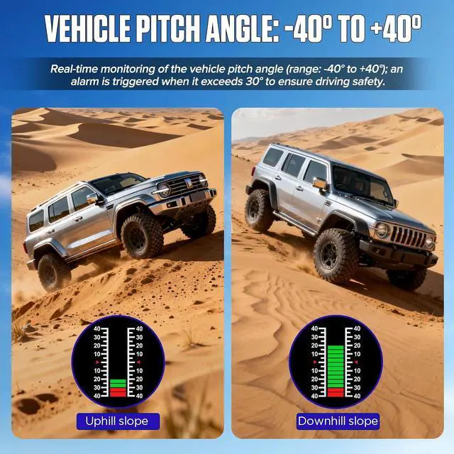 Alt view image 5 of 7 - M60 GPS Speedometer for Car, Inclinometer Digital with Compass | Tilt/Pitch Angle Monitor, Altitude, Satellite Time, Coordinates, 40° Safety Alarm, KMH/MPH switch, Rotatable Mount