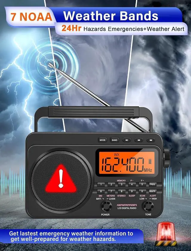 Alt view image 2 of 7 - Digital AM FM Shortwave Radio 4000mAh Rechargeable Battery Black | Portable Radio with Best Reception NOAA Weather Alert, Big Speaker,Stereo Earphone,Support Micro SD Card and USB MP3 Player