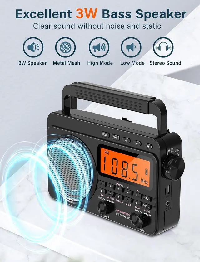 Alt view image 5 of 7 - Digital AM FM Shortwave Radio 4000mAh Rechargeable Battery Black | Portable Radio with Best Reception NOAA Weather Alert, Big Speaker,Stereo Earphone,Support Micro SD Card and USB MP3 Player