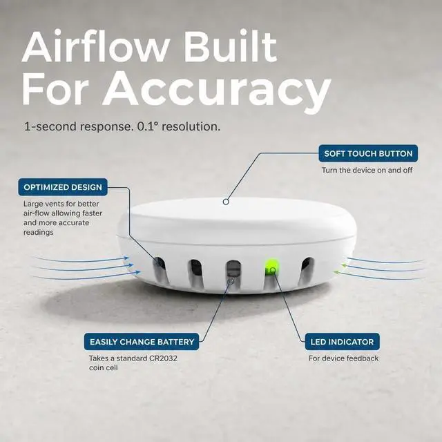 Alt view image 2 of 7 - Blue Maestro Disc Mini 3-in-1 Temperature Humidity Dew Point Sensor Logger | Calculates dew point; ±0.1°C accuracy; Bluetooth-enabled 4.3, 75m range; app w/ data export; USA made; 1-yr battery