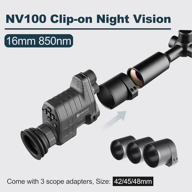 Alt view image 2 of 5 - Oneleaf.ai Commander NV100 Digital Night Vision Goggle, Clip on Night Vision Monocular for Hunting/Observations, 1080P FHD, 328 Yards Clear Nighttime Viewing Range-16mm
