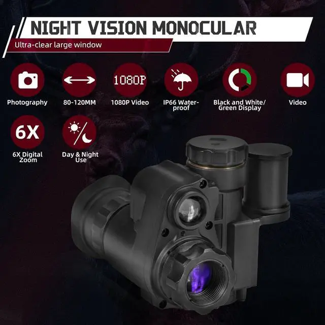 Alt view image 2 of 6 - Night Vision Goggles Head Mounted | 6X Digital Zoom, WiFi Connection, Photo and Video Shooting, 3 Display Modes, IP66 Waterproof Device, for Hunting, Camping