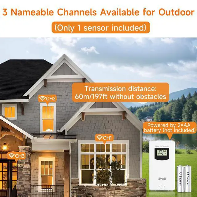 Alt view image 4 of 7 - Uzoli EM3566 7.4" Large Weather Station Wireless Indoor Outdoor Thermometer | Atomic Clock, Indoor Outdoor Temperature Humidity, Weather Forecast, Alarms with Snooze, Easy to Read for Home Use