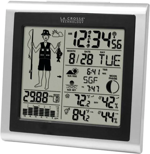 Main image of 308-1451 Atomic Forecast Station with Fisherman Icon, In/Out Temperature, Humidity, Barometer, Sunrise/Sunset, Dual Alarms