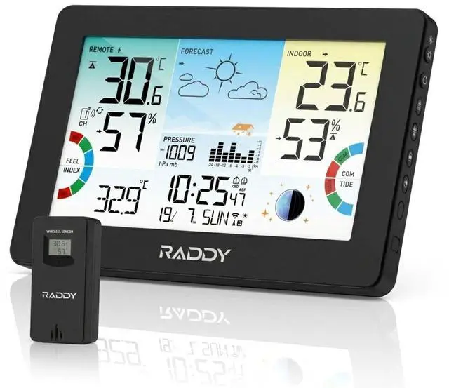 Main image of HW75 Wireless Weather Station, 7.5 Inch Color Display | Indoor outdoor temp & humidity, barometric pressure, atomic clock, heat index, tide