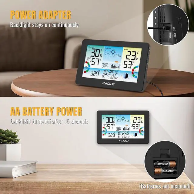 Alt view image 5 of 7 - HW75 Wireless Weather Station, 7.5 Inch Color Display | Indoor outdoor temp & humidity, barometric pressure, atomic clock, heat index, tide