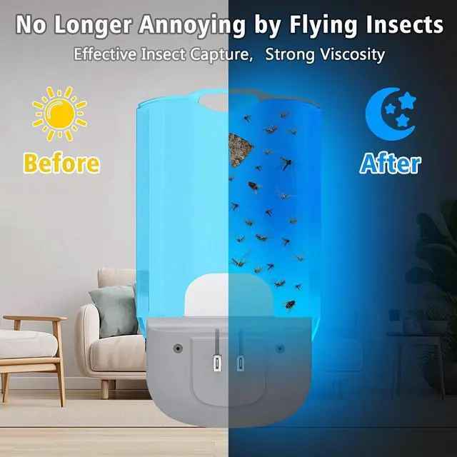 Alt view image 3 of 6 - Flying Insect Trap for Indoors Plug-in Bug Catcher with UV Light for Fruit Flies, Gnats, Mosquitoes Safe for Kitchen & Home Plug in Insect Killer Device (2 Devices & 10 Refills)