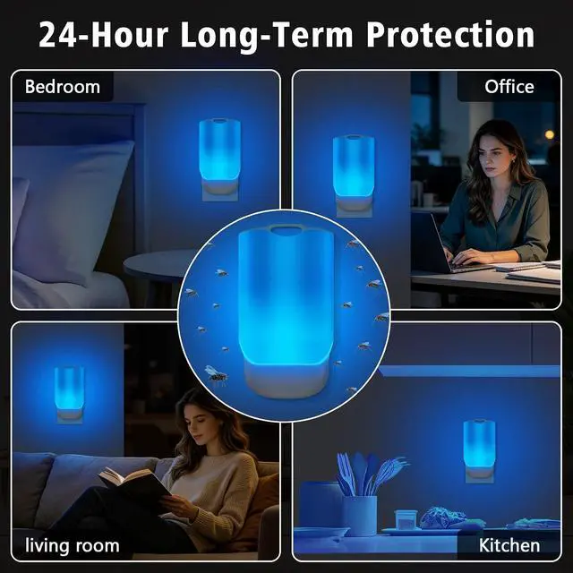 Alt view image 6 of 6 - Flying Insect Trap for Indoors Plug-in Bug Catcher with UV Light for Fruit Flies, Gnats, Mosquitoes Safe for Kitchen & Home Plug in Insect Killer Device (2 Devices & 10 Refills)