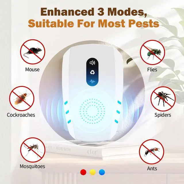 Alt view image 2 of 7 - 2026 Upgraded Ultrasonic Indoor Pest Repeller, 3-Mode Pest Control, 6 Pack | Electronic Plug-in Rodent & Insect Deterrent for Mouse, Rat, Roach, Ant, Spider and Mosquito in Home, Office, Garage