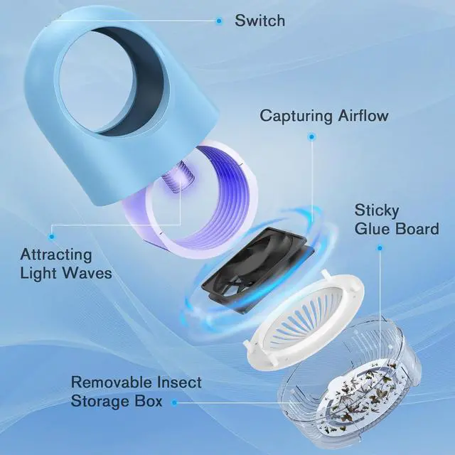 Alt view image 4 of 7 - Fan Powered Insect Catcher, Fruit Fly Traps for Indoors | Bug Zapper with Sticky Glue Refills for Gnats, Mosquitoes, Moths & Kitchen Pests