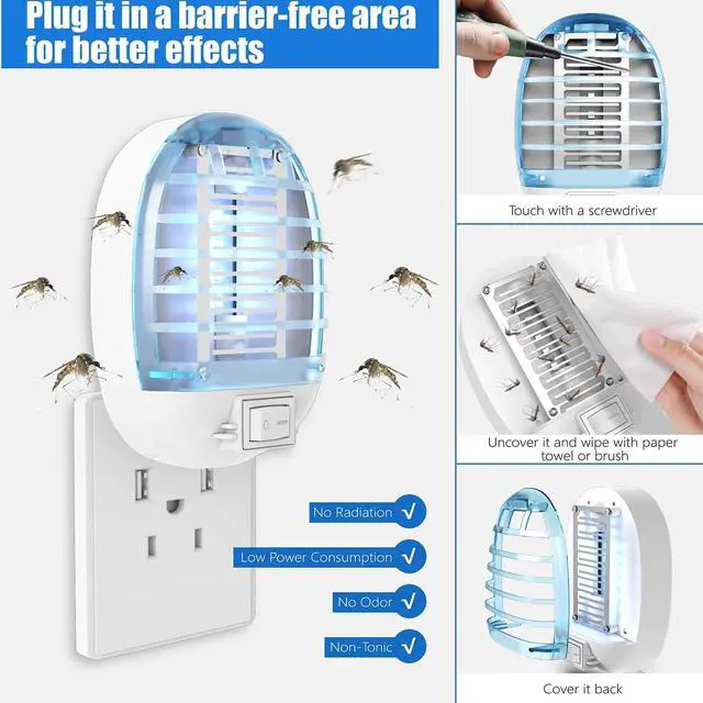 Alt view image 3 of 7 - Bug Zapper Indoor, Mosquito Zapper Indoor with Blue Lights for Living Room | 4 Packs Electronic Mosquito Trap indoor, Mosquitoes Killer for Home, Fly Trap Insect Killerfor Kitchen, Baby Room