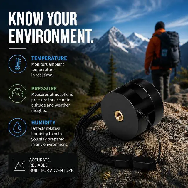 Alt view image 3 of 7 - WeatherDot Portable Weather Station Sensor | Bluetooth Temperature, Humidity & Pressure, Qi Wireless Charging, Free Anemotracker App, 400h Battery