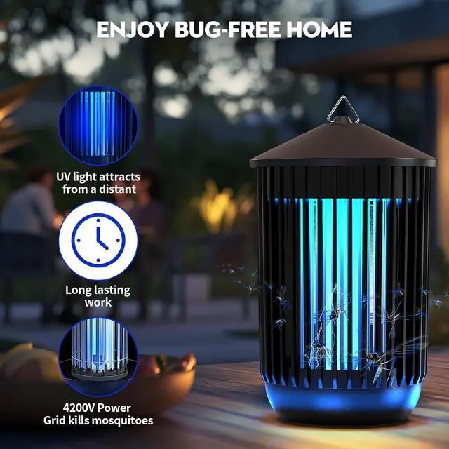 Alt view image 2 of 6 - Bug Zapper Outdoor Indoor, Mosquito Zapper, Electric Fly Traps IPX4 Waterproof 20W Lamp Fly Insects Traps for Patio, Garage, Backyard, Porch