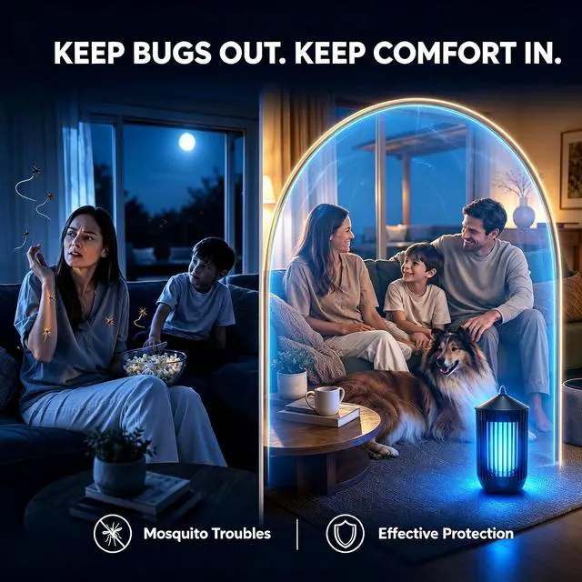Alt view image 5 of 6 - Bug Zapper Outdoor Indoor, Mosquito Zapper, Electric Fly Traps IPX4 Waterproof 20W Lamp Fly Insects Traps for Patio, Garage, Backyard, Porch